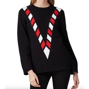 Victor Glemaud Sweater Women Medium Black Red V Front Knit Cotton Cashmere